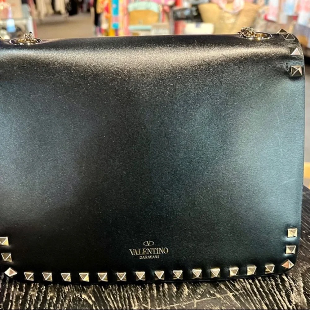 VALENTINO GARAVANI NWT BLACK LEATHER ROCK STAR GOLD STUDDED SHOULDER BAG - Picture 10 of 14